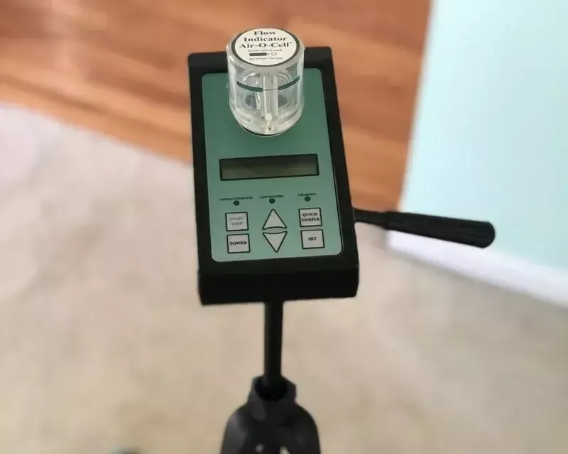 Air quality testing equipment used to sample indoor air in a Eureka home